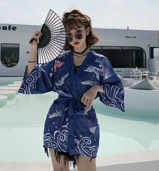 INS Karšto 2020 Naujas Mėlyna Prarasti Mados Moterų Harajuku Cardigan Japonų Kimono Azijos Vasaros Palaidinė Viršūnes Atsitiktinis Moteris Kimonos Cosplay