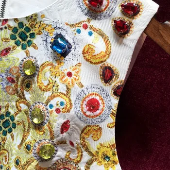 Aukštos Kokybės Moterų Dizaineris kilimo ir tūpimo Tako Europos Naujojo Derliaus Spausdinti Sunkiųjų Deimantų Rankovių Žakardo Suknelė