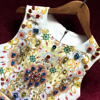 Aukštos Kokybės Moterų Dizaineris kilimo ir tūpimo Tako Europos Naujojo Derliaus Spausdinti Sunkiųjų Deimantų Rankovių Žakardo Suknelė