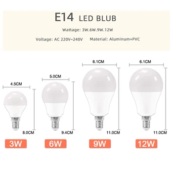 10vnt E27 LED Lemputė E14 šviesos srautą galima reguliuoti Lempos AC 220V 240V Lemputės Reali Galia 24W 20W 15W 12W 9W 6W 3W Smart IC Lampada LED Bombilla