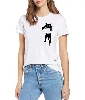 2020 metų vasaros mados medvilnės laisvo stiliaus Kišenėje katė spausdinti moterų marškinėliai atsitiktinis trumpas rankovės o-kaklo juokinga mens tee marškinėlius