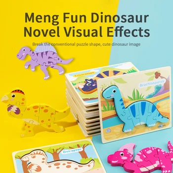Bopoobo 1PC Kūdikių Mediniai Dinozaurą-Galvosūkį Žaislas 3D Animacinių filmų Gyvūnų Galvosūkiai Stereo Montessori Ankstyvojo Lavinimo Žaislai Vaikams Dėlionės
