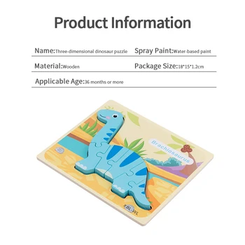Bopoobo 1PC Kūdikių Mediniai Dinozaurą-Galvosūkį Žaislas 3D Animacinių filmų Gyvūnų Galvosūkiai Stereo Montessori Ankstyvojo Lavinimo Žaislai Vaikams Dėlionės
