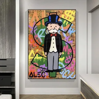 Alec Monopolis Turtingas Pinigų Žmogus Grafiti Pop Meno Tapybos Drobės Cuadros Plakatai ir Spausdina Gatvės Sienos paveiksl Namų Dekoro