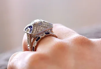 Mados Boho Ring Set Blue Stone Piršto Žiedas 925 Skiedra Užpildyti Derliaus Žiedas, Skirtas Moterų Ir Vyrų Vestuvių Juostas Partijos Priedai