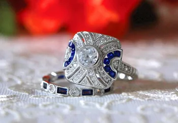 Mados Boho Ring Set Blue Stone Piršto Žiedas 925 Skiedra Užpildyti Derliaus Žiedas, Skirtas Moterų Ir Vyrų Vestuvių Juostas Partijos Priedai