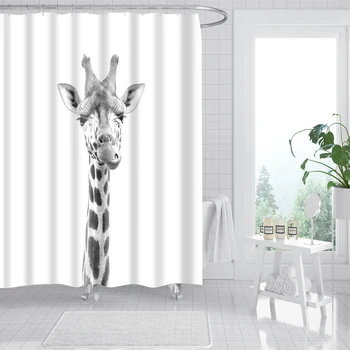 Juoda ir balta gyvūnų modelio vonios užuolaidų Žirafa vonios užuolaidų audinys dušo užuolaidų žiedų 3D Vonia Dekoratyvinis
