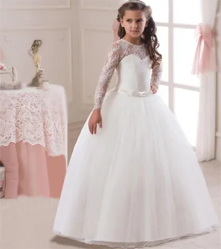 5-15Yrs Vaikų Mergaičių Ilgai Nėrinių Gėlių Šalies Kamuolys Suknelė Prom Dresses Princesė Vestuvių Vaikus Pirmos Komunijos Suknelė