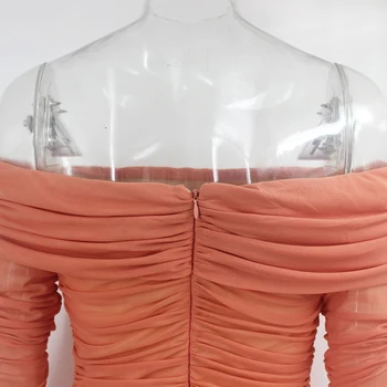 Ponios Dvigubo Sluoksnio Akių Suknelė Seksualus Moterų Off Peties Elegantiškas Šalis Suknelės Long Sleeve Ruched Bodycon Trumpas Midi Vestidos