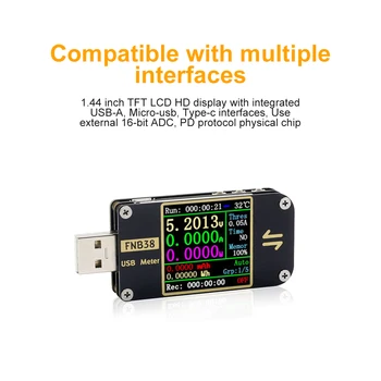 FNB38 USB LCD Dabartinės Voltmeter QC4 PD3.0 2.0 PGS Greito Įkrovimo Protokolo Testeris
