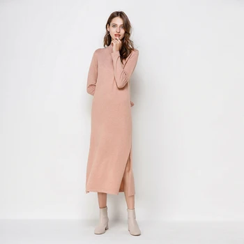 2020 nauja rudens ir žiemos sexy ilga suknelė moteriškas minkštas su ilga apykakle kašmyro megztinis moteriška puloveriai, megzti