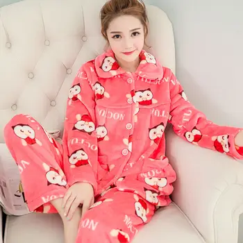 Moterų Pajama Komplektai Juosta Mados Rudens-Žiemos Storio Flanelė Pižama Namuose Šilta Koralų Kostiumas Gyvūnų Pižamos Sleepwear Pižamos 2019