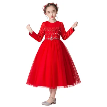 Išskirtinį Rudenį Ilgomis Rankovėmis Raudona Duobute Gėlių Mergaitės Princess Gimtadienio Suknelė Vaikams, Kūdikių Oficialią Ceremoniją Kalėdų Suknelė