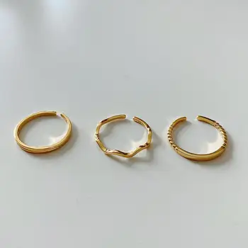 Amaiyllis 925 Sterlingas Sidabro Nekilnojamojo 18k aukso Bangų Žiedai Minimalistinio Nereguliarus Atidaryti Žiedas Moterims keičiamo dydžio Rankų darbo Bijoux Femme