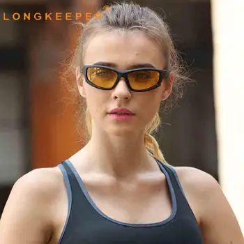 LongKeeper Poliarizuota Naktinio Matymo Akiniai nuo saulės Vyrai Moterys Mados Ovalo formos Akiniai nuo saulės Vyrų Geltona Objektyvas Anti-glare Vairavimo UV400 Akiniai
