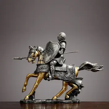 Šiaurės Prabangūs Romos Cataphract Kareivis Arklio Statula Viduramžių Šarvai Hors Skulptūra Pav Dervos Amatų Namų Puošybai Riteriai