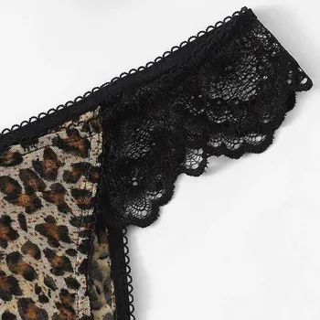 Naujas Moterų Sexy Nėrinių Leopardas Spausdinti Liemenėlė Su Diržu Sleepwear apatinis Trikotažas Nustatyti, S-2XL apatinis trikotažas moterims seksualus rinkinys FJSL