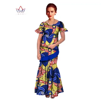 Afrikos Spausdinti Suknelė Dviejų dalių Moterų Nustatyti Apkarpyti Viršūnes Ilgas Sijonas Dashiki Suknelė Undinė Sijonai Moterų Vestidos 6XL Plius Dydis WY015