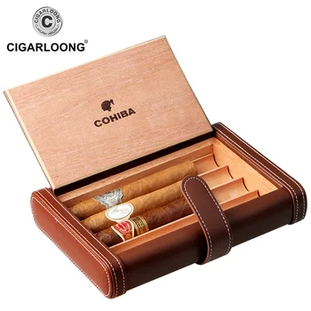 COHIBA Nešiojamojo kompiuterio Dizainas, Odinis Kelionės Cigarų Atveju Nešiojamų Cigarų Humidoras Užima 4 Cigarai, Pagaminti PU Odos ir Kedro Medienos HH-136