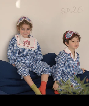 2020 M., Nauja Rudens Žiemos Korėja Prekės 3 Vnt Vaikai Pižama Rinkinius, Skirtus Kūdikių Berniukų Mėlynos Spalvos Pledas Sleepwear Vaikų Mergaičių Mielas Homewear Drabužiai