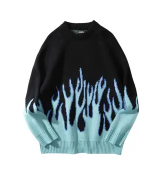 Rudenį Ir Žiemą Korėjos Laisvi Megztiniai Liepsna Hip-Hop Streetwear O-Kaklo Megztinis Megztinis Negabaritinių Pora Atsitiktinis Ponios Megztinis