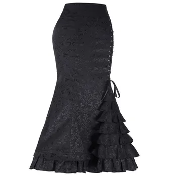 Viktorijos Nesimetriškas Susiėmę Satino ir Nėrinių Apdaila Gotikos Sijonai Moterų Korsetas, suknelė Vintage Steampunk Sijonas Cosplay Kostiumai