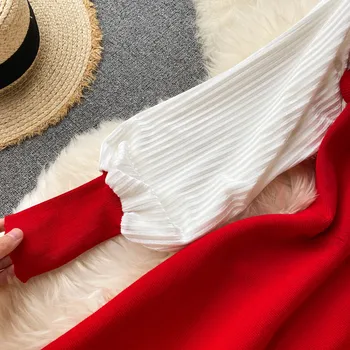 Rudenį, Žiemą Megztinius Moteris Suknelė Ilgomis Rankovėmis Korėjos Stiliaus Elegantiška Raudonos Suknelės Moterims Elastingumą Atsitiktinis Megztinis Juoda Suknelė