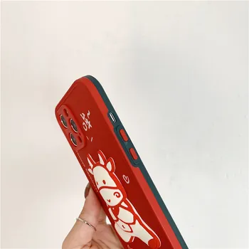 Ins Raudona Animacinių filmų 3D Karvė Telefono dėklas Skirtas iPhone 12 11 Pro Max XR XS Max 7 8 Plius SE2020 Minkštos TPU Šoko Įrodymas Telefono Galinį Dangtelį
