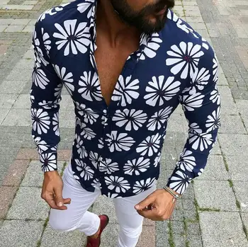 Vyrai 2019 m. Pavasarį, Rudenį Havajų spausdinti Atsitiktinis ilgomis Rankovėmis Marškinėliai Minkštas Komfortas Slim Fit Stilius, Prekės ženklo Vyras Plius Dydis 3XL