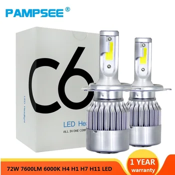 PAMPSEE 2x H7 LED H11 H4 Hi/Lo H1 H3 H8 HB1 HB3 HB4 HB5 H10 HIR2 H13 H16 H27 Automobilių Žibintų Lemputės 3000K 4300K 6000K 8000K COB C6