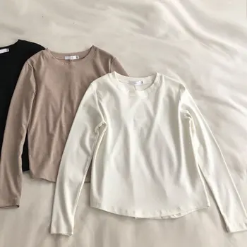 2021 Harajuku Pavasario Moterų marškinėliai Atsitiktinis, Kietas ilgomis Rankovėmis O-Kaklo Medvilnės tshirts Moterų Šiltas Prarasti Puloveriai Femme Viršūnes Outwear